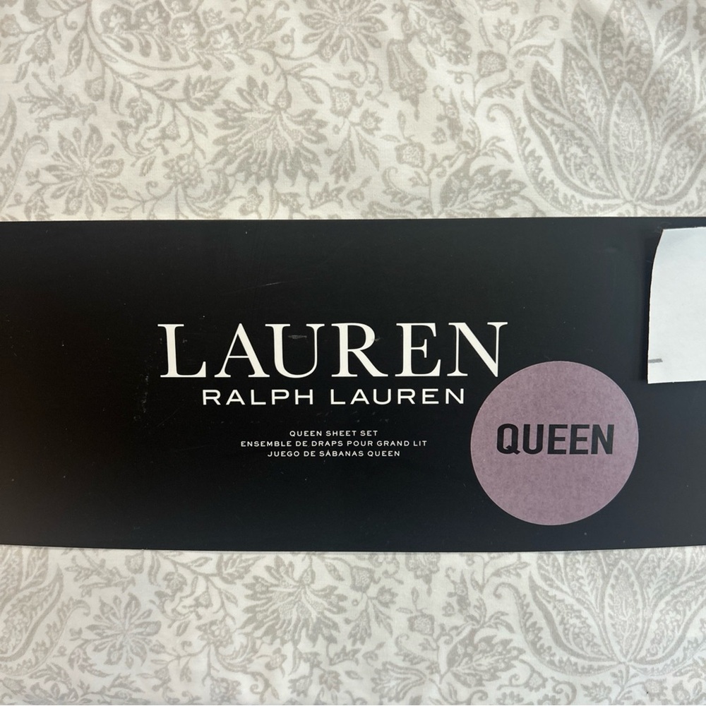 Lauren Ralph Lauren Lotus Leaf Floral Printed QUEEN Sheet Set Gray